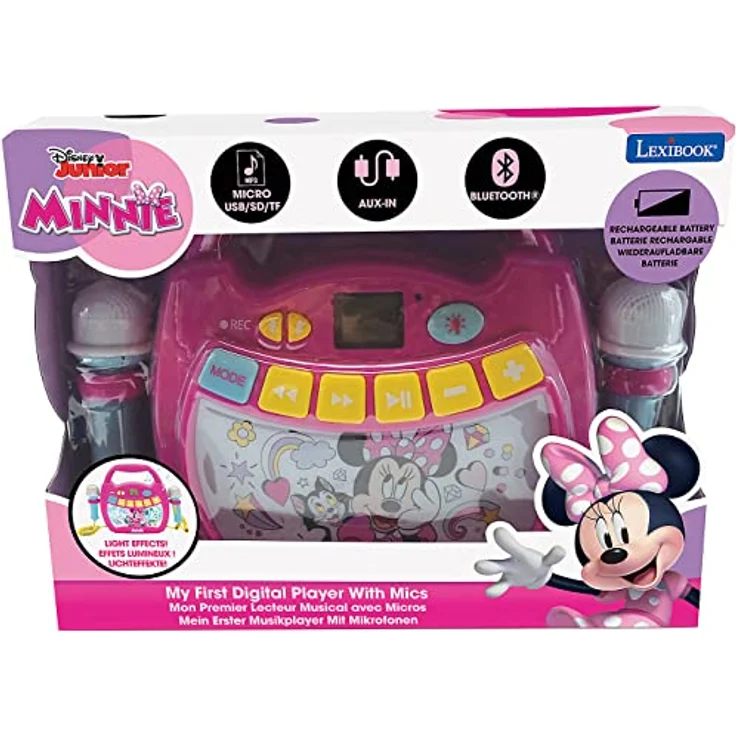 Lexibook MP320MNZ Disney Minnie-Tragbarer digitaler Karaoke-Player für Kinder-Mikrofone, Lichteffekte, Bluetooth, Aufnahme-und Sprachwechslerfunktionen, wiederaufladbarer Akku – Bild 4