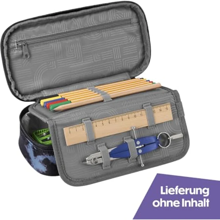 Coocazoo Mäppchen „Midnight Dust”, schwarz-blau, großes Hauptfach, Schlaufen für Zirkel, Geodreieck und Lineal, Stundenplanfach, Stiftehalter, Reißverschlussfach, ab der 3. Klasse – Bild 2