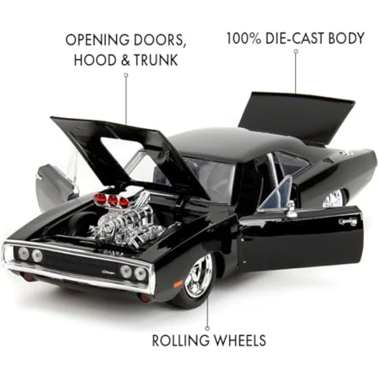 JADA Spielzeug-Auto Modellauto Fast & Furious 1970 Dodge Charger 1:24, mit freilaufenden Rädern und zu öffnenden Türen, Kofferraum und Motorhaube – Bild 4