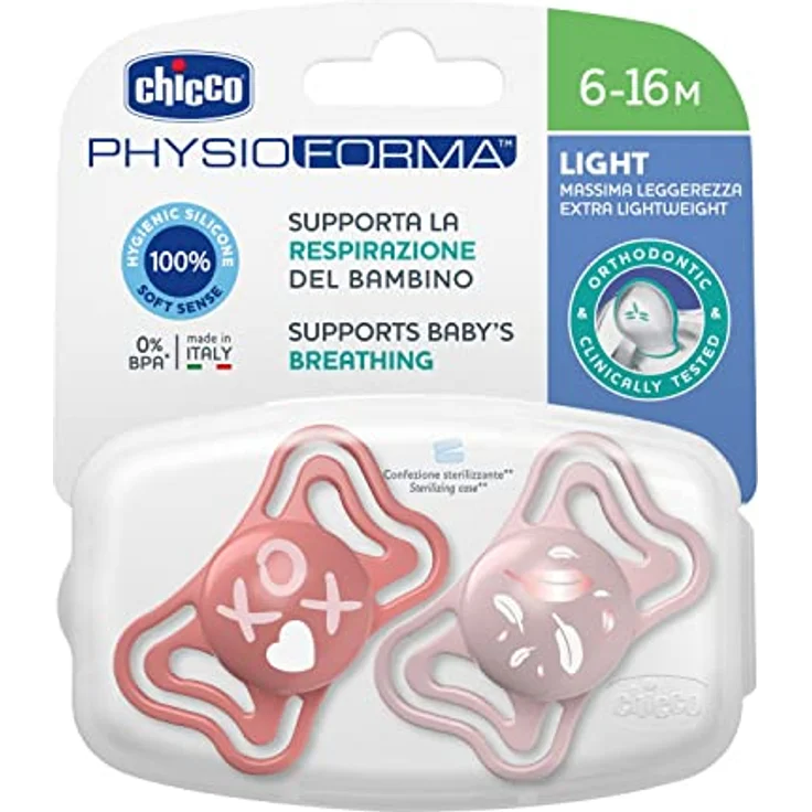 Chicco PhysioForma Baby-Schnuller, Silikonsauger, 6-16 Monate, ergonomische Form, leicht und atmungsaktiv, unterstützt physiologische Atmung, Rosa, 2 Stücke – Bild 5