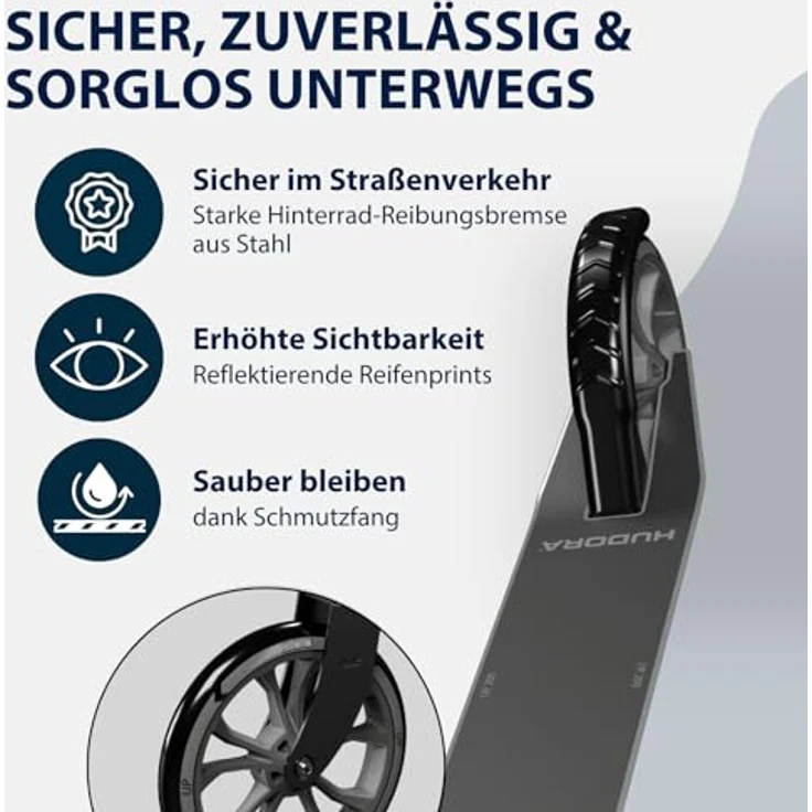 HUDORA UP 200, Scooter mit extra breitem Lenker und höhenverstellbarem Lenker, mattschwarz – Bild 5