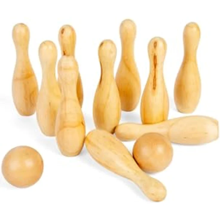 Bigjigs Toys Bowling-Set, 12-teiliges Holzkegelspiel mit 10 Pins und 2 Bällen, umweltfreundliches Gartenset für Kinder ab 2 Jahren – Bild 2