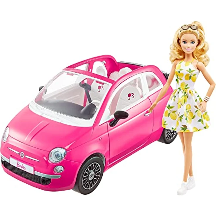 Barbie HGV03 - Puppe und Fiat 500 Auto, rosa 4-Sitzer Fahrzeug mit Barbie-Puppe in Mode und Zubehör, Spielzeug Geschenk für Kinder ab 3 Jahren – Bild 2