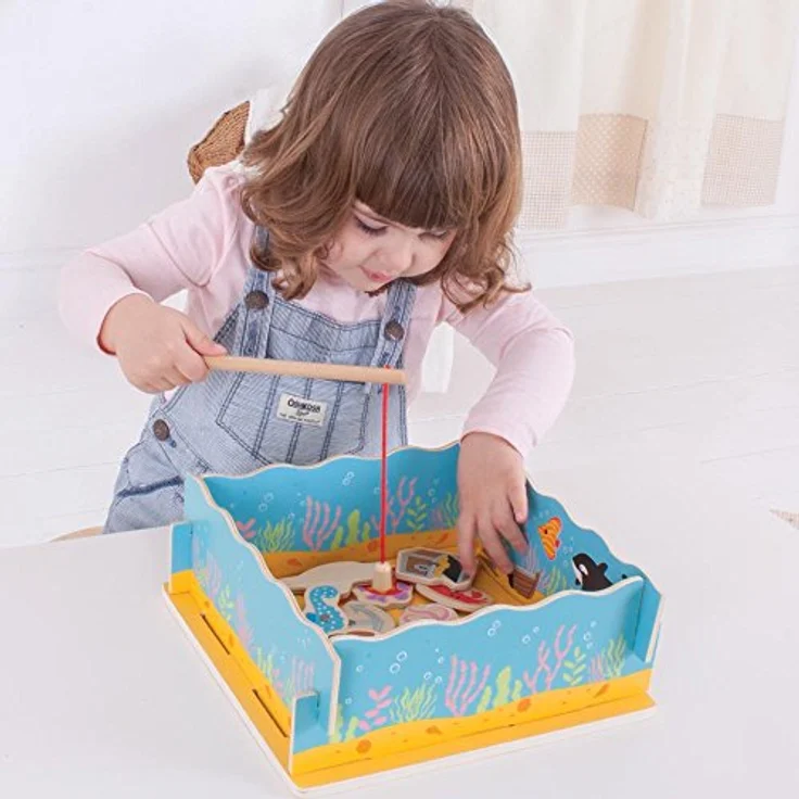Bigjigs Toys Magnetischer Fischfänger, Holzspielzeug mit 10 Seefiguren und 2 Angelruten – Bild 6