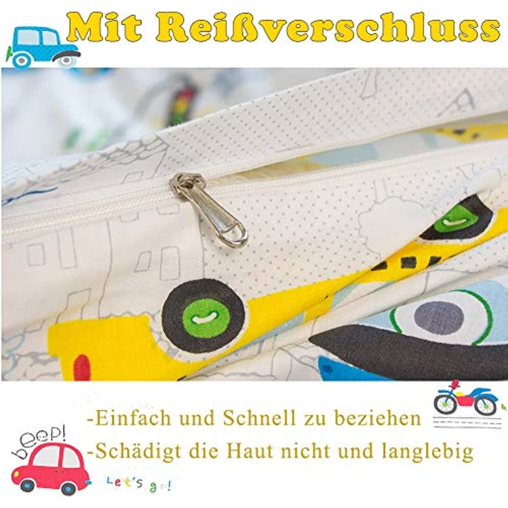 KEAYOO Kinderbettwäsche 100 x 135 100% Baumwolle Autos mit Reißverschluss für Mädchen Jungen – Bild 3