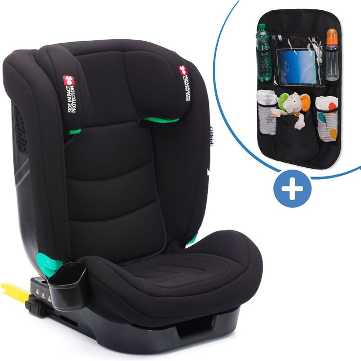 Fillikid Kindersitz Elli Pro i-Size, Sicherheitssitz für Kinder 3-12 Jahre mit Isofix, Getränkehalter und Auto-Sitztasche, Schwarz