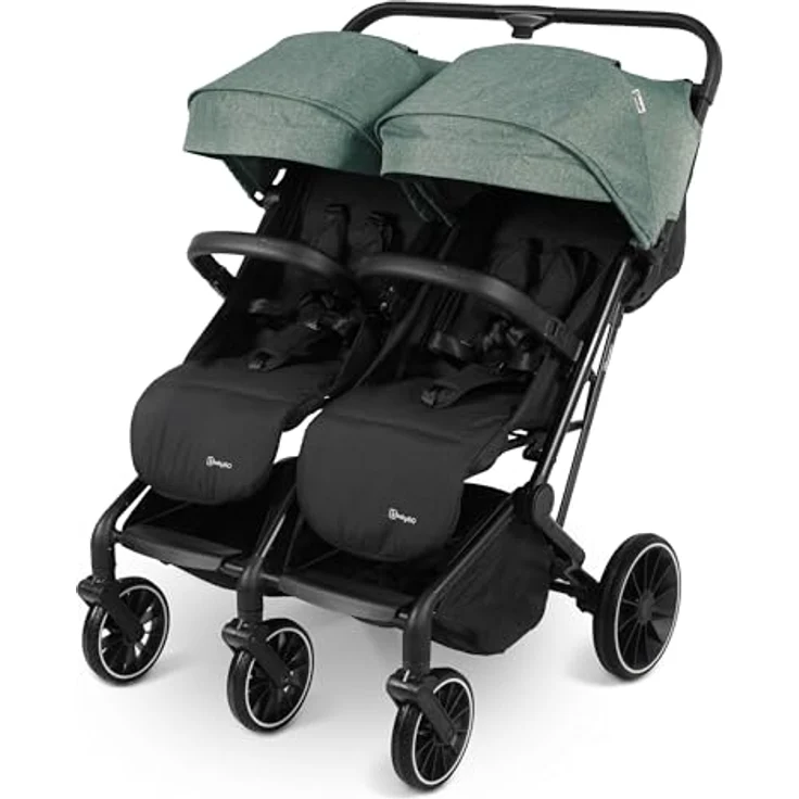 BABYGO Geschwisterbuggy GOTWICE - Zwillingskinderwagen für 2 Kinder - Grün, mit einzigartiger Sitz- und Liegefunktion – Bild 1