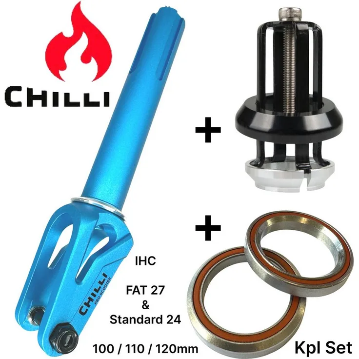 Chilli Stuntscooter Chilli Pro Scooters FAT27+ 24 Stunt-Scooter Fork IHC Headset Hell Blau, Aluminium, CNC gefräst, inkl. Achsbolzen