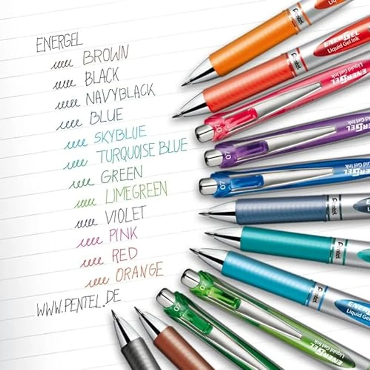Pentel EnerGel Tintenroller Set, 12er-Etui mit 0,35 mm Metallspitze, Flüssiggelfüller – Bild 4