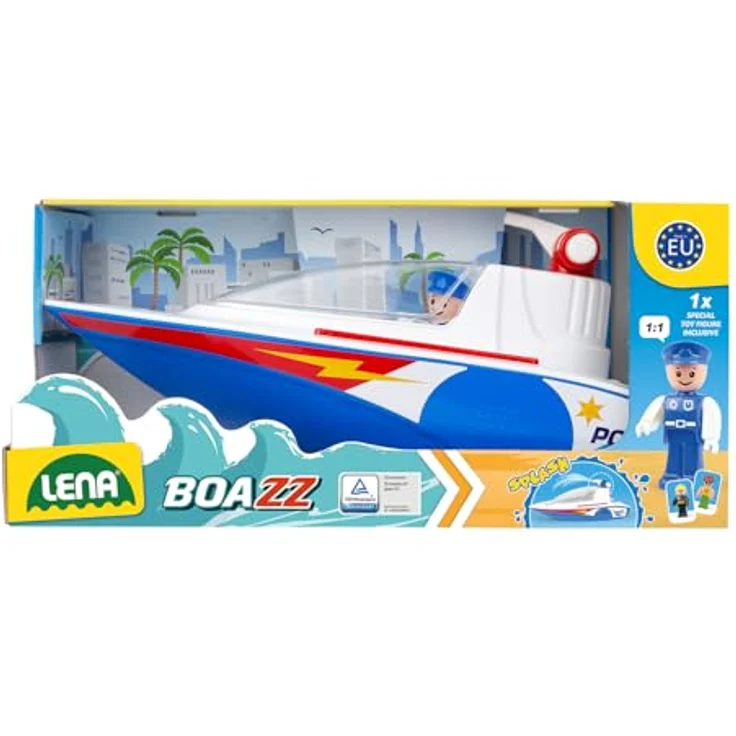 Lena BOAZZ Polizeiboot 36 cm, mit Wassertank und Spritzfunktion, für Kinder ab 2 Jahren, Blau – Bild 5