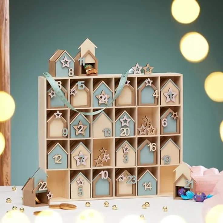 VBS Adventskalender-Häuser, 24 Stück, DIY Bastelset, Weihnachtsdekoration, unbemalt, Sperrholz – Bild 4