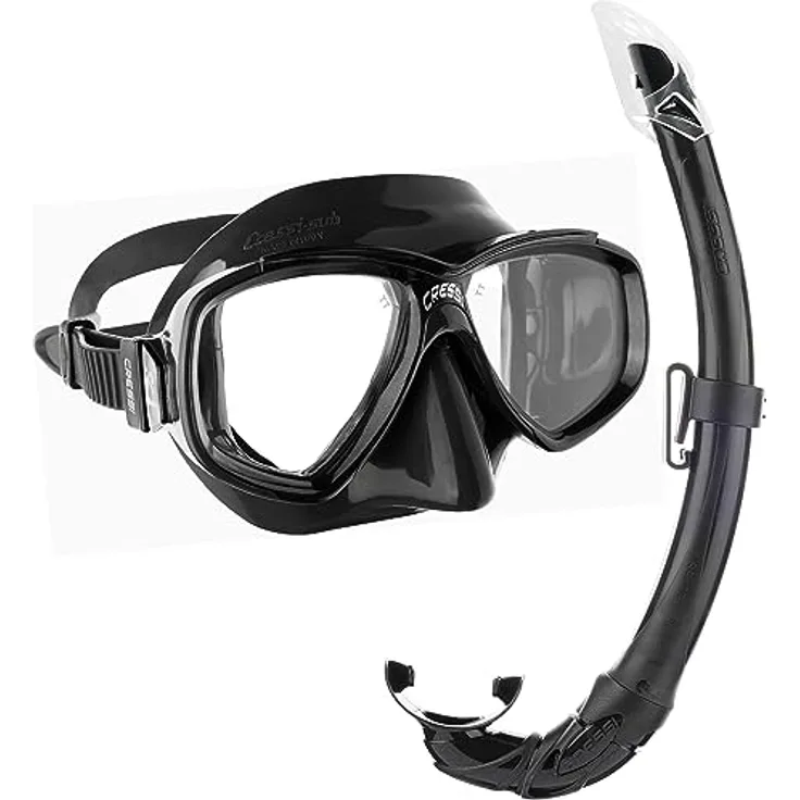 Cressi Perla & Mexico - Combo Set Tauchmaske und Schnorchel, Schwarz/Schwarz, Einheitsgröße