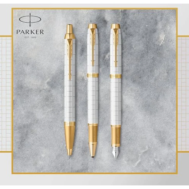 Parker IM Premium Pearl G.C. F, Rollerball-Stift mit graviertem Viereckmuster, Gold-Weiss – Bild 8