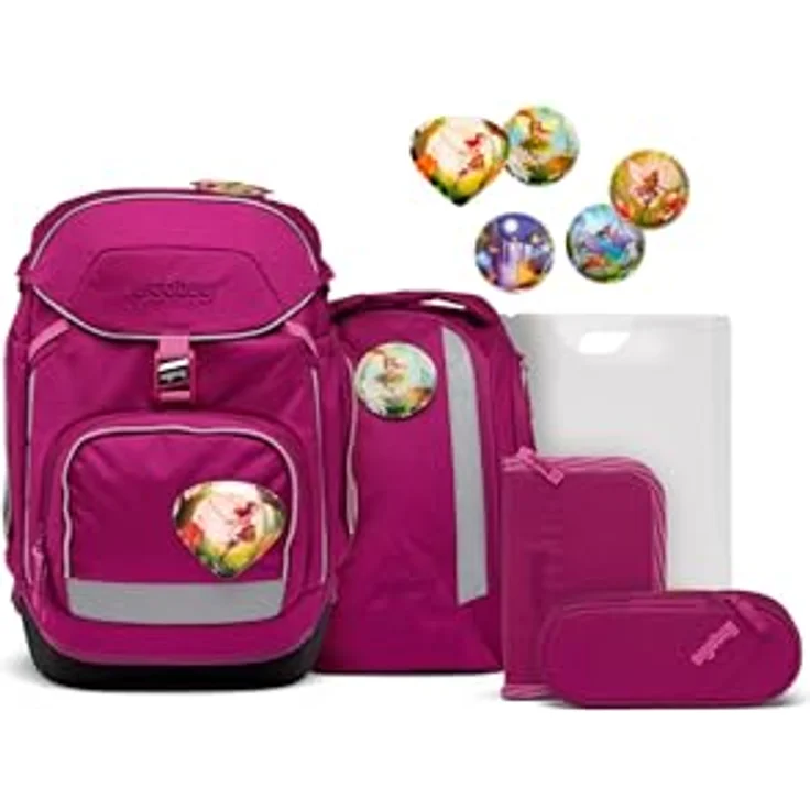 ergobag Schulranzen pack Set, 6-tlg., ergonomisch verstellbar, farbenfrohe Designs mit individuellen Kletties – Bild 1