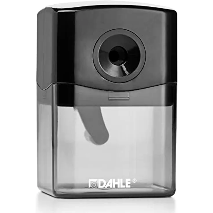 DAHLE Bleistiftspitzmaschine 144, schwarz, für Stifte von 6,5 bis 8 mm, automatischer Spitzstopp, Stahlfräser, manuelle Bedienung