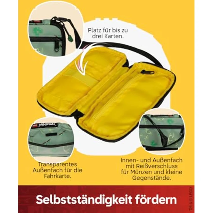 SKANDO BAGS LEGO® NINJAGO® Portmonee Kinder mit Handyfach, Reißverschluss & Umhängeband, perfekt für Spinjitzu Master, 17 x 9,5 x 2 cm – Bild 4