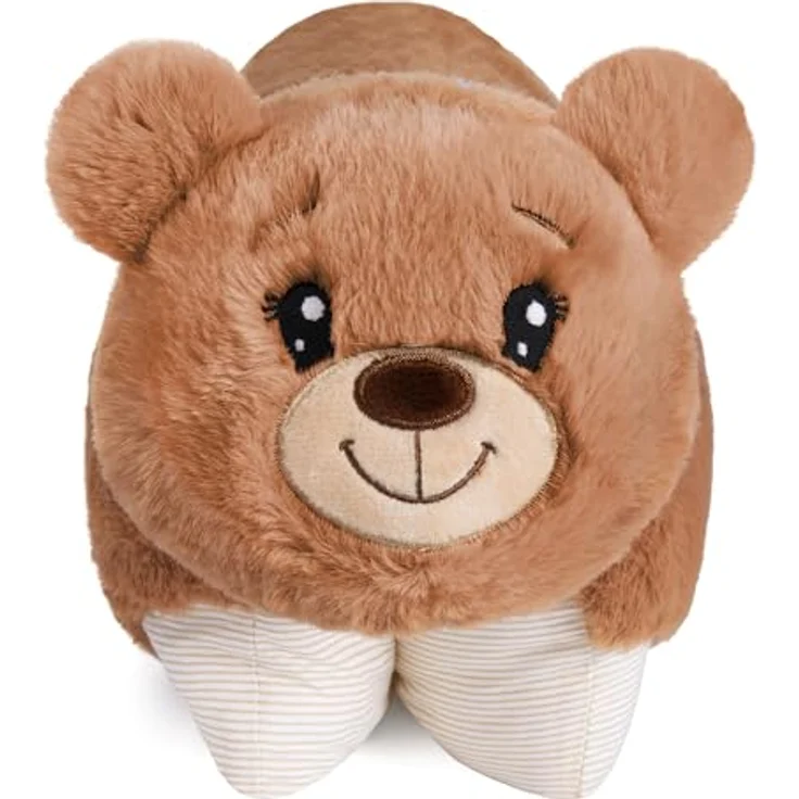 BRUBAKER Kuscheltier-Kissen Bär - 2 in 1 Teddybär und Kuschelkissen - 40 x 30 cm Plüschtier - aufklappbares Kinder Plüschkissen mit Klettverschluss - Tierkissen Stofftier Teddy - Braun – Bild 2