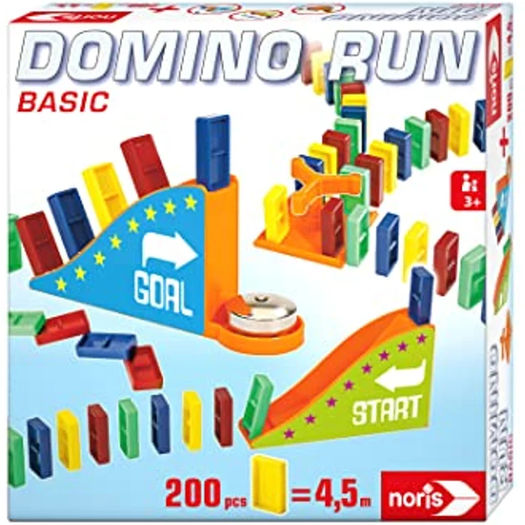 Noris 606062022 Domino Run Basic, Set mit 200 Dominosteinen und Rampe für aufregende Parcours, ab 3 Jahren – Bild 1
