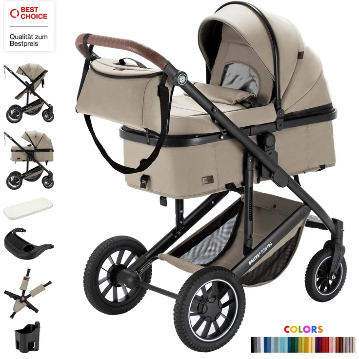 Daliya® FLEXI-PRO 2in1 Kombikinderwagen & Buggy, Leichter Reisekinderwagen mit umstellbarem Sportsitz, Großer Einkaufskorb, Aluminiumrahmen, Höhenverstellbarer Schieber