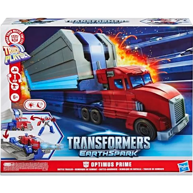 Transformers EarthSpark Optimus Prime Battle-Anhänger Spielset, 2-in-1 Spielset mit Lichtern und Geräuschen, inklusive Projektile – Bild 2