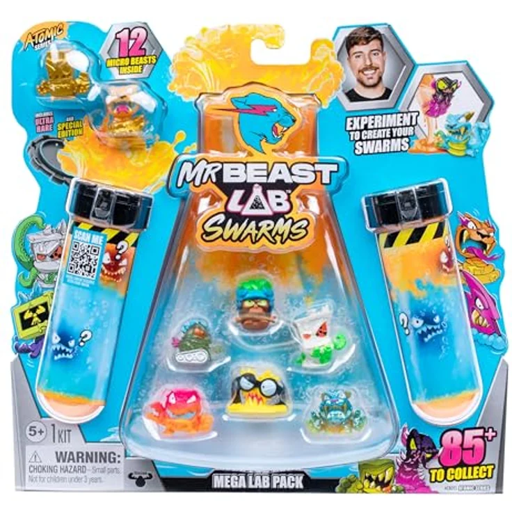 MRBEAST LAB MrBeast Lab Swarms Atomic-Serie Mega-Labor-Packung, Experiment mit 2/12 Mini-Monster-Sammelfiguren (2,5 cm), Wasser hinzufügen und Reagenzglas schütteln – Bild 1