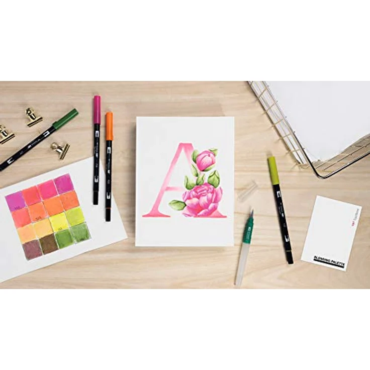 Tombow CANVAS-SET2 Watercoloring Canvas Set mit 4 ABT Dual Brush Pens und 2 Leinwänden, florale Buchstaben – Bild 5
