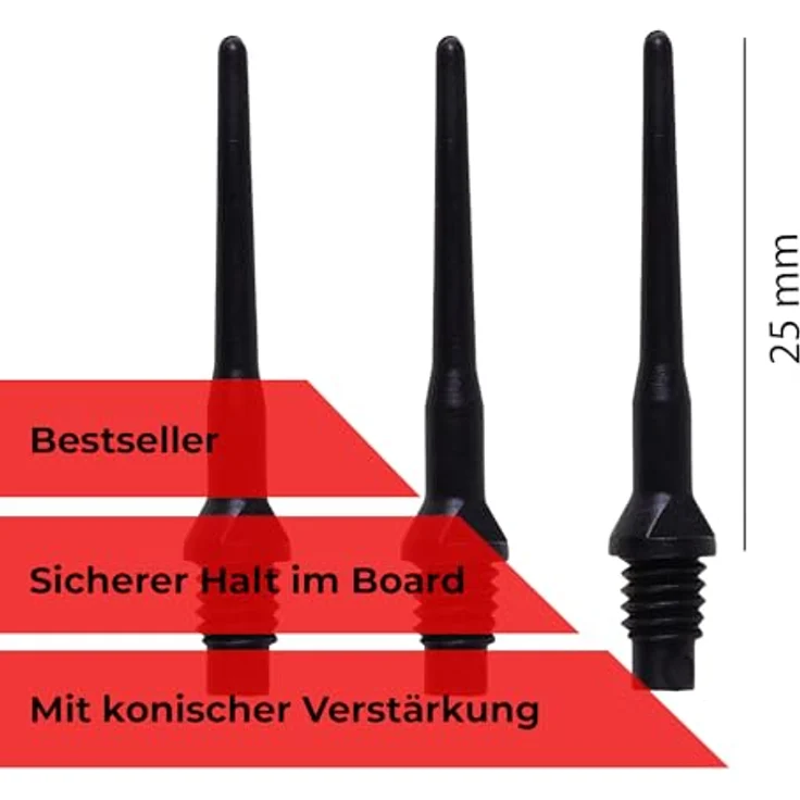 Karella Profi Dartspitzen Keypoint-Special, 1000 Stück, extrem formstabile 2BA Gewinde, Soft Tips in schwarz, rot, blau, weiß, Made in Germany – Bild 2