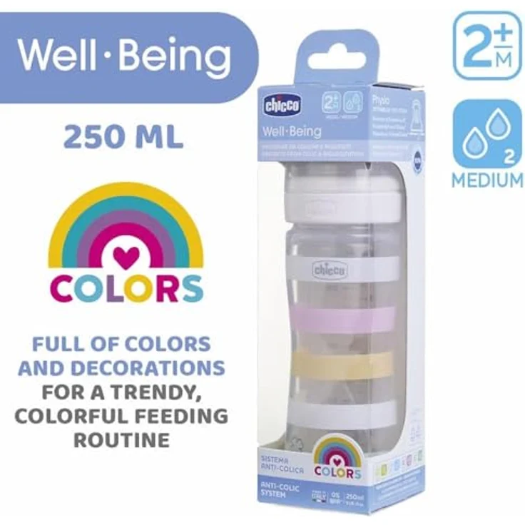 CHICCO BABYFLÄSCHCHEN WELL-BEING, 250ML, MITTLERER FLUSS, 2M+ SILIKON, WEISS – Bild 5