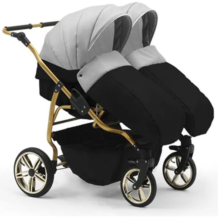 Elcar Zwillingskinderwagen 5 in 1 Duet Lux Goldedition inkl. Autositze und Iso Bases - 14 Teile - in 20 Farben – Bild 3
