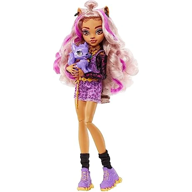 MATTEL Monster High Clawdeen - Puppe mit Animal-Print-Pullover und schaurig-schönem Longsleeve-Top und goldenem Schmuck, mit Haustierkatze Crescent, für Kinder ab 6 Jahren, HHK52 – Bild 3
