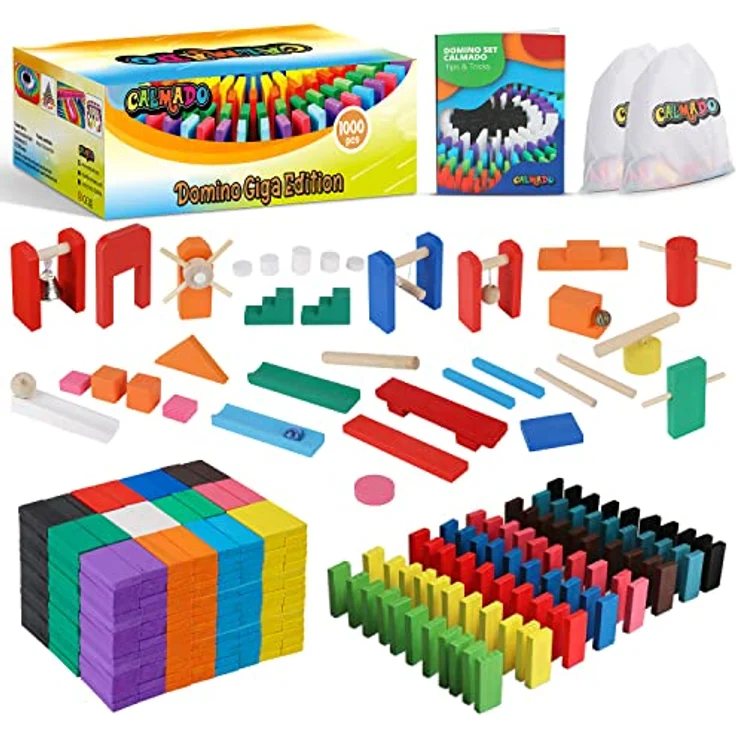 calmado - Domino Spiel 1000 teilig Dominosteine aus Holz, Spielzeug ab 3 Jahre - Bausätze für Kinder - Domino Giga Edition im Set + Tasche + Anleitung + Accessoires – Bild 2