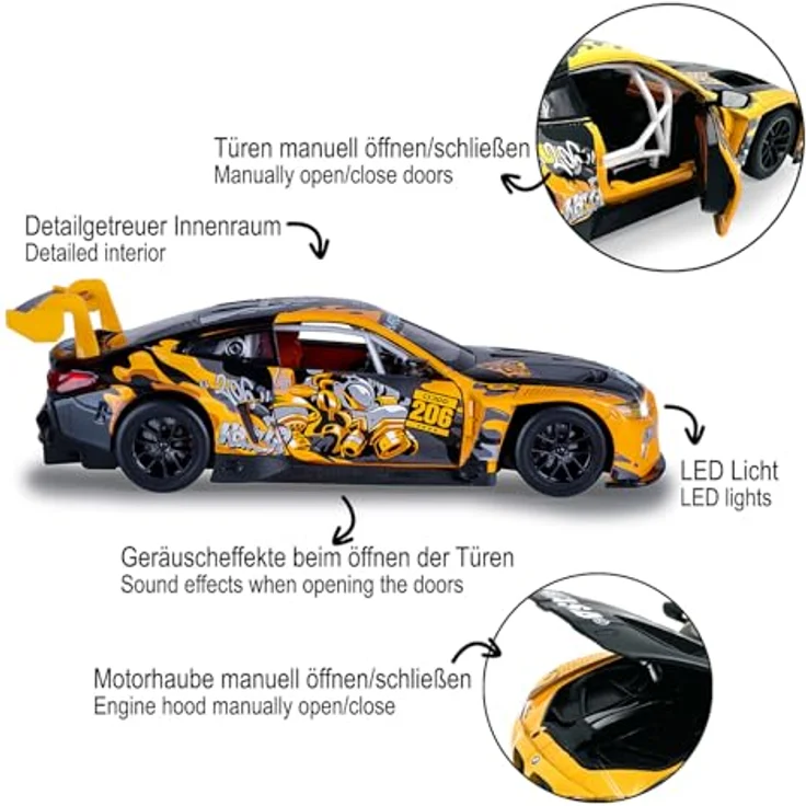 Jamara BMW M4 GT3 Diecast 1:24, ferngesteuertes Spielzeugauto in gelb mit Knopfzellen شامل – Bild 4