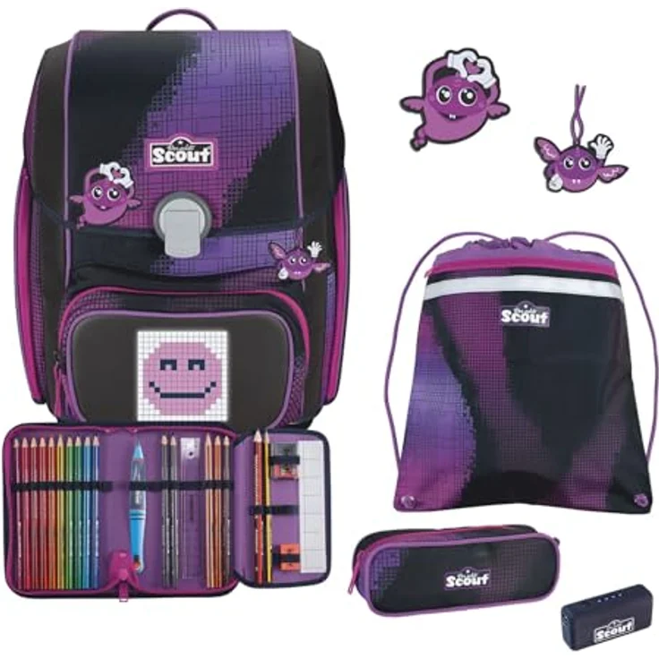 Scout Movie Star Genius Set 5-teilig Pink Pixel, Schulranzen-Set mit Pixel-Pad und Deko-Leuchten – Bild 1