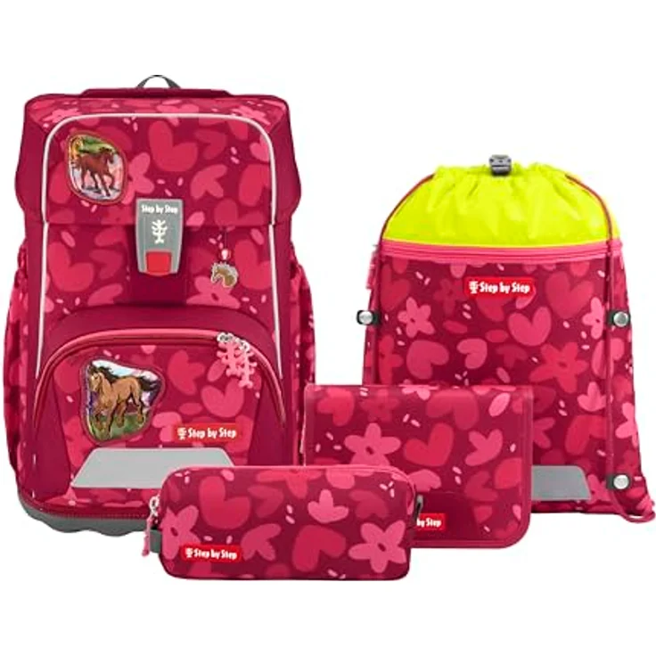 Step by Step Giant Schulranzen-Set „Wild Horse Nora“, 5-teilig, ergonomischer Ranzen mit Reflektoren, höhenverstellbar, rot, für Mädchen ab der 1. Klasse, 23 Liter – Bild 1