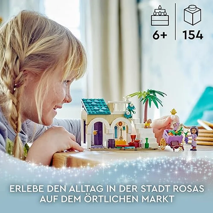 LEGO 43223 Disney Wish Asha in der Stadt Rosas, Wish-Film-Set mit Marktplatz, Asha-Minipuppe, Valentino als Spielzeug-Ziege und Stern-Figuren, Geschenk für Kinder ab 6 Jahren, Mädchen und Jungen – Bild 2