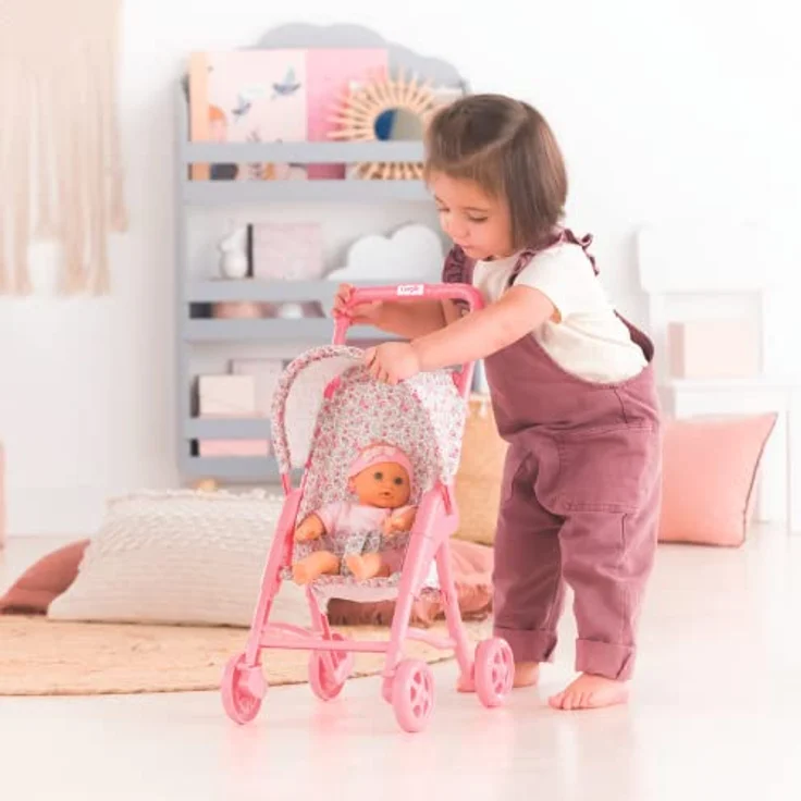 Corolle Puppenbuggy, Puppenwagen im Blumenmuster mit verstellbarem Sonnendach, geeignet für 30 cm Puppen, ab 18 Monaten – Bild 9