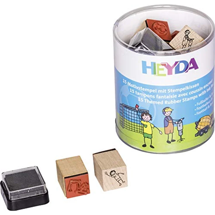 Heyda 204888489 Heyda 204888489 Stempel-Dose (Fußballer & Baustelle) Motivgröße: ca. 1,5 x 1,5 cm – Bild 1