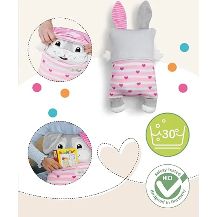 NICI Cosidoo Kuscheltier Hase mit Wendefunktion, 30x20cm, grau – Weiches Plüschtier mit Stauraum für Schätze, ideal zum Kuscheln und Spielen für Zuhause und unterwegs – 62294 – Bild 3