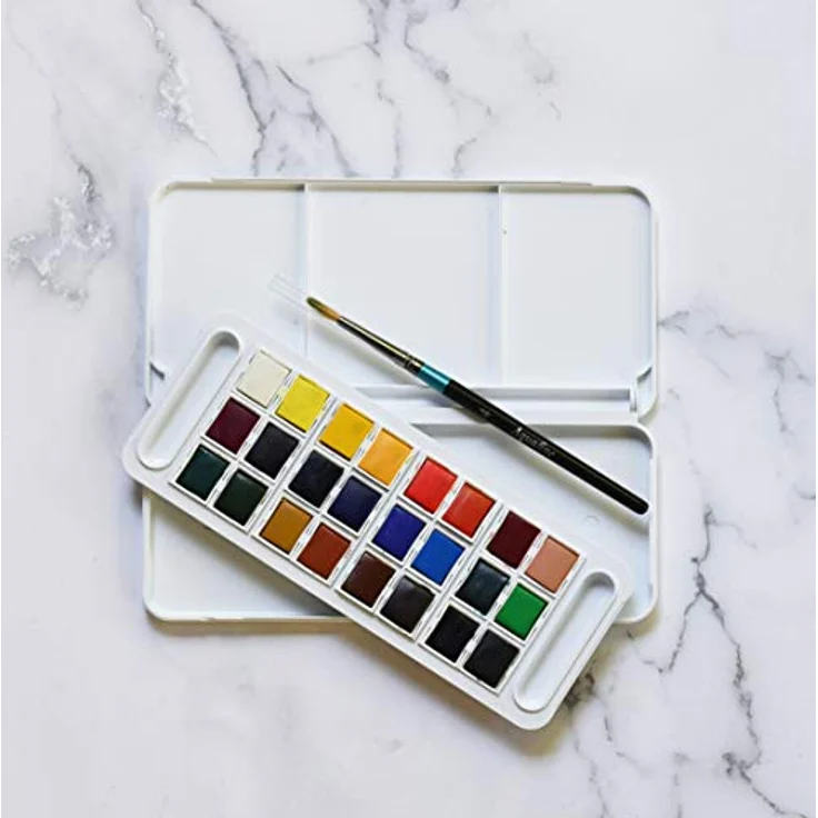 Daler-Rowney Aquafine Aquarell Travel Set, 24 Halbnäpfchen, transparente Farben im kompakten Kunststoffkoffer, lichtecht – Bild 2