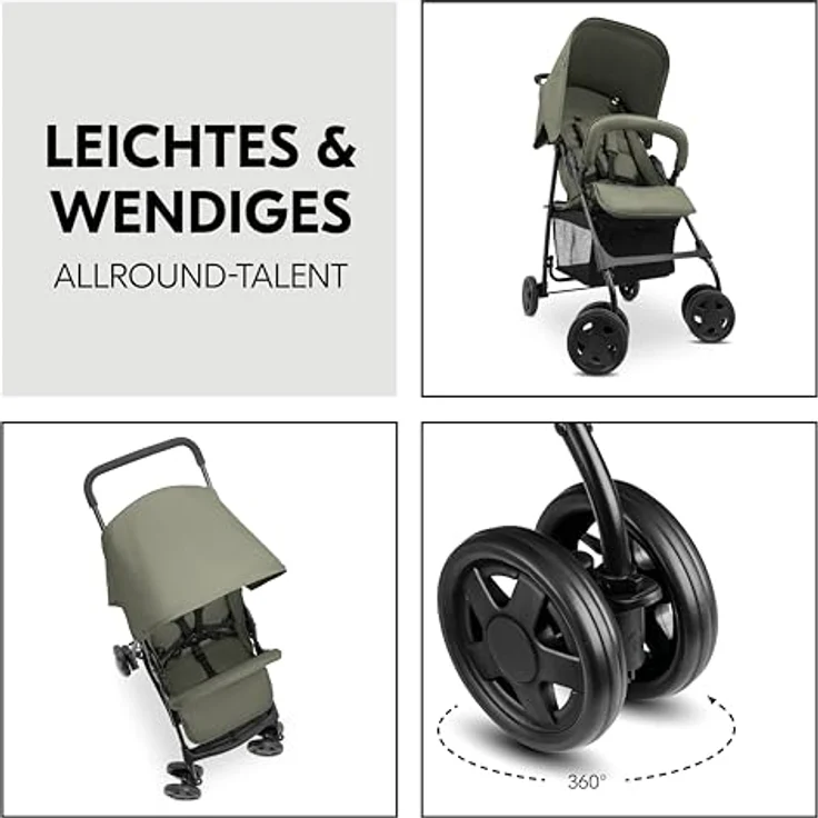 hauck Buggy Sport, ultra leichter Reisebuggy mit Liegefunktion, für Kinder bis 15 kg, klappbar und mit extra großem Korb bis 3 kg, Olive – Bild 3