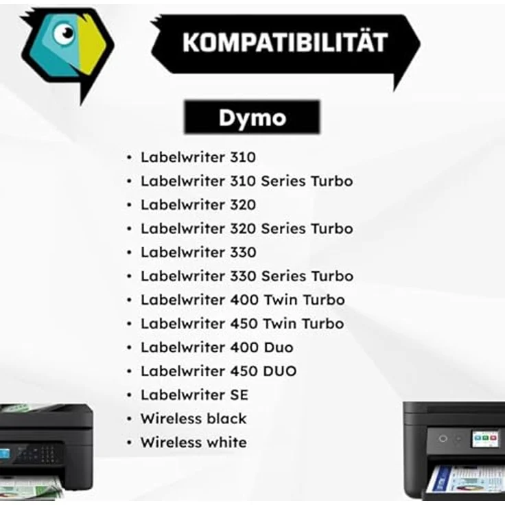 Inkadoo Etiketten für Dymo Labelwriter 400 Twin Turbo, 450 Twin Turbo, 310, 320, 330 - Rolle mit 500 leicht ablösbaren Etiketten, 25mm x 54mm, schwarz/weiß – Bild 2