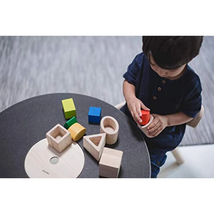 Plantoys Steckspielzeug Formenboxen, pädagogisches Spielzeug zur Geometrie- und Formenbildung, 5 bunte Formen, empfohlen ab 18 Monaten – Bild 4