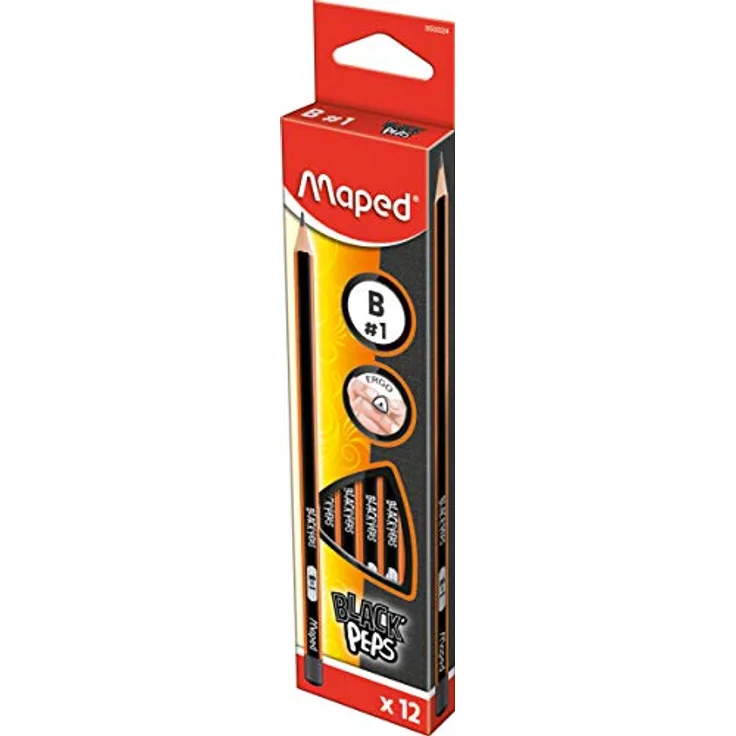 Maped M850024 Bleistifte Black'Peps, B, 12 Stück, schwarz/orange