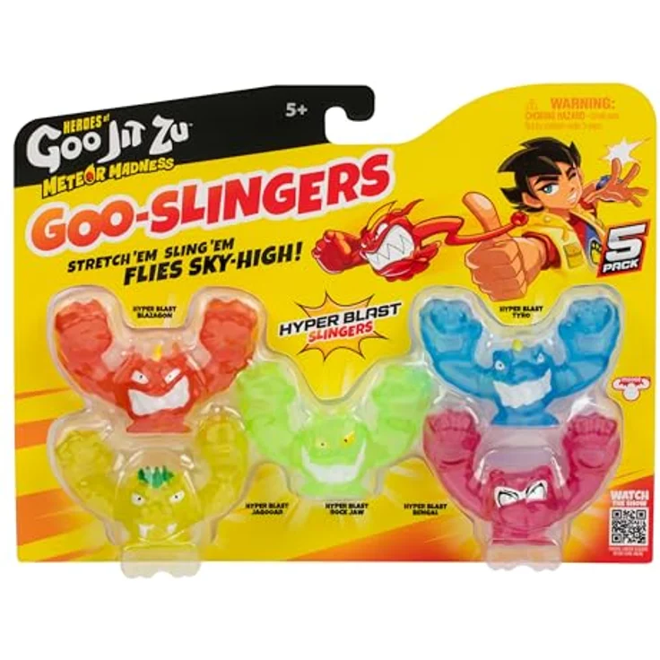 Heroes of Goo Jit Zu Meteor Madness GOO-Slingers, 5er-Packung mit extrem dehnbaren Figuren, bis zu 60 cm, Hyper Blast & Cosmic Metallic – Bild 3