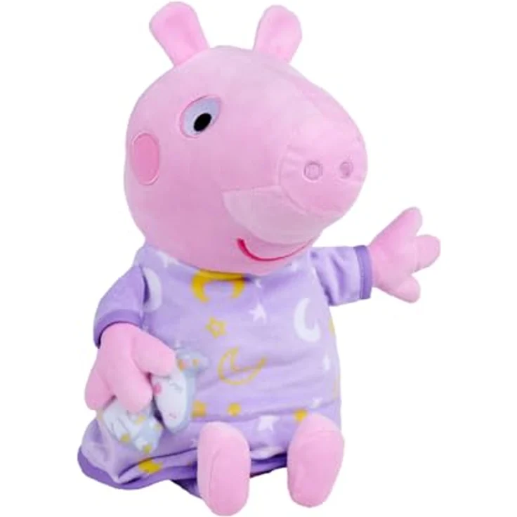 Simba Peppa Pig Plüsch Gute Nacht Peppa, 25 cm große Plüschfigur im lila Schlafanzug mit Licht- und Musikfunktion – Bild 2