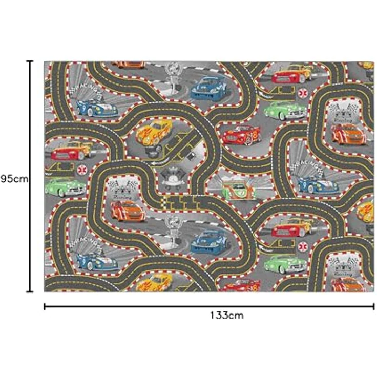 Carpet Studio Kinderteppich Racer, 95x133cm, rutschfest, 30°C waschbar, Spielteppich für Jungen & Mädchen, ideal für Babyzimmer und Spielzimmer – Bild 2