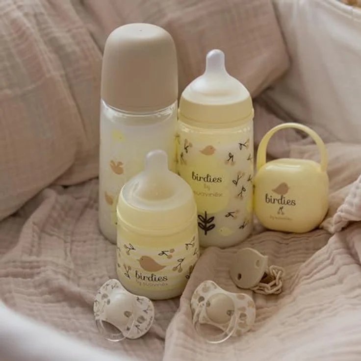 Suavinex Babyflasche 150 ml mit SX Pro Silikon-Sauger, Antikolik-Flasche mit langsamem Fluss (S), Design Birdies Beige, für Neugeborene ab 0 Monaten – Bild 5