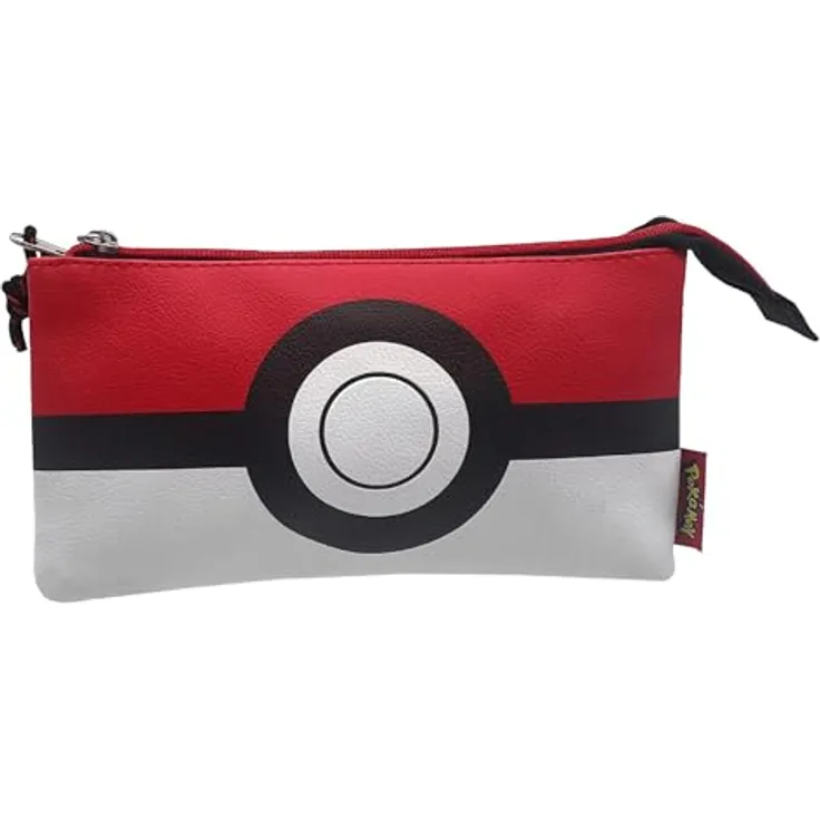 CYPBRANDS Pokémon Dreifach-Federmäppchen, 5 Fächer im Pokeball-Design, Weiß und Rot, offizielles Produkt