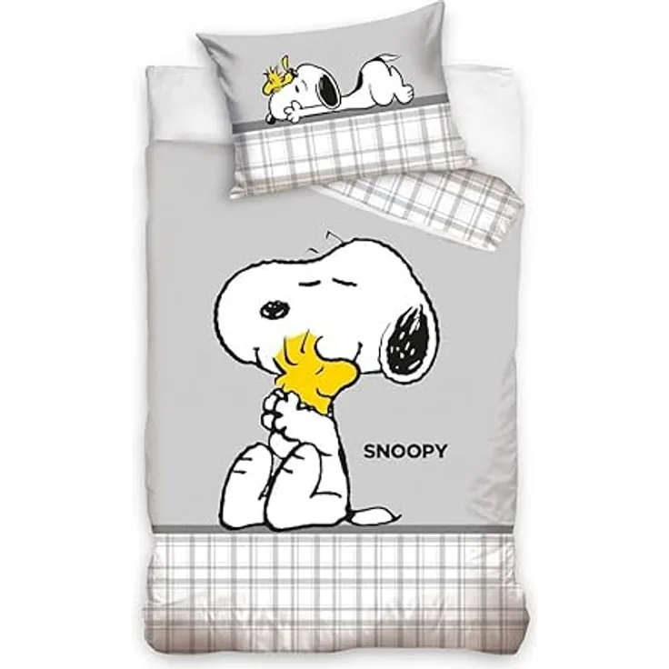Carbotex Snoopy Peanuts Babybettwäsche 100x135 cm, 100% Baumwolle mit Reißverschluss, waschbar bis 60°C
