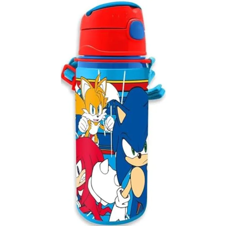 Kids Licensing Cantimplora aluminio Sonic The Hedgehog, 600ml Kindertrinkflasche mit aufklappbarem Deckel und Tragegriff, bunt